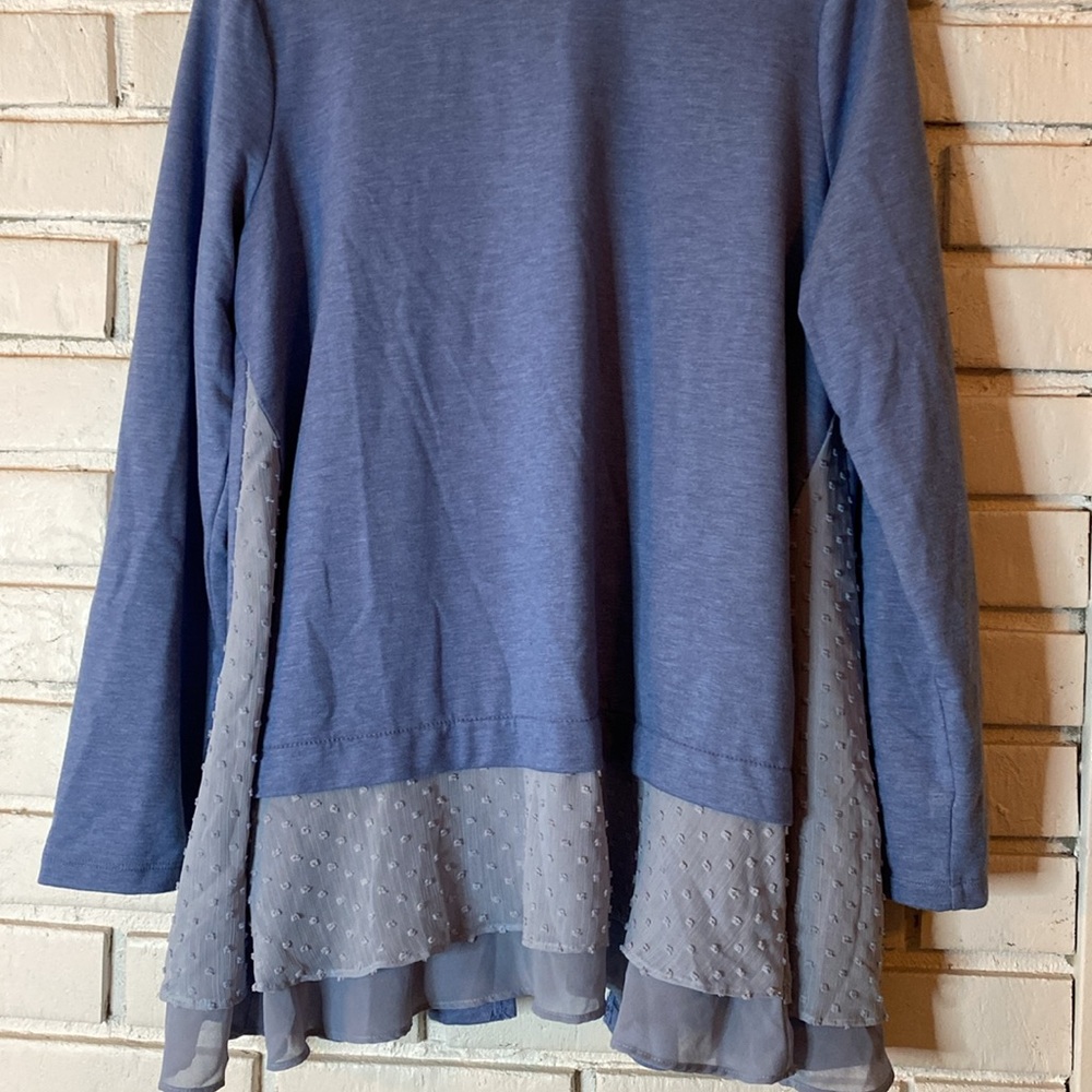 LOGO Lori Goldstein blue open front‎ cardigan Swiss dot detail - Picture 7 of 7